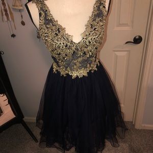 Homecoming or Prom Dress Navy Blue and Gold